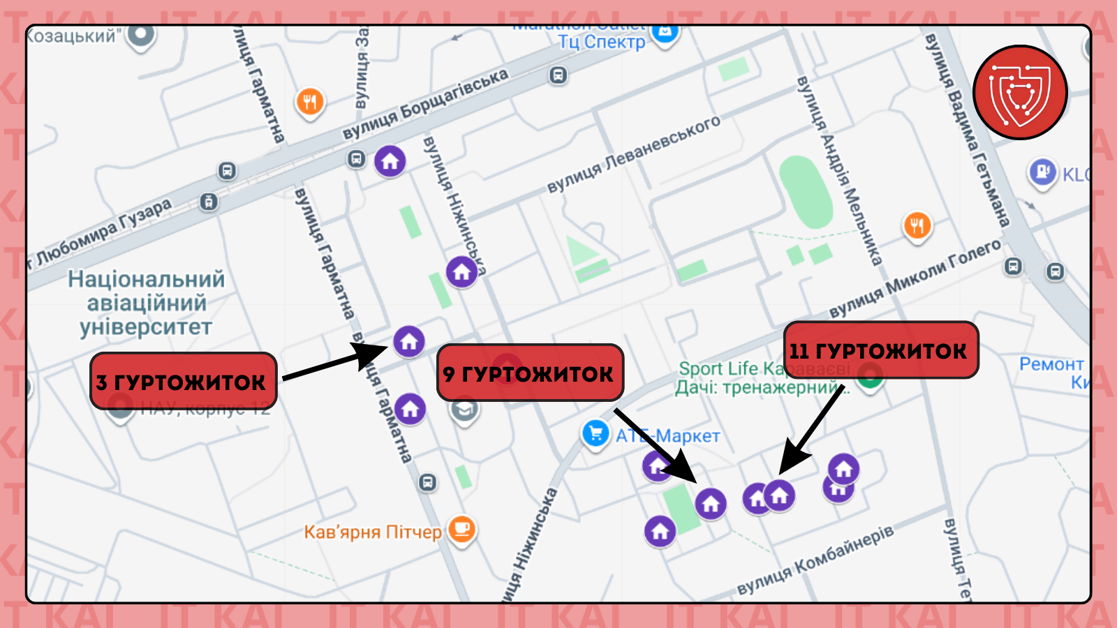 Карта гуртожитків